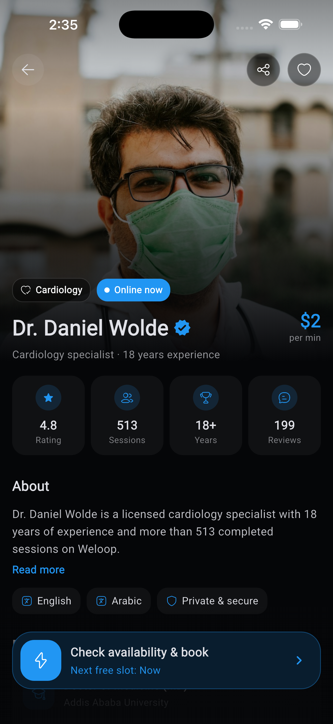 Booking a verified expert on DirUp